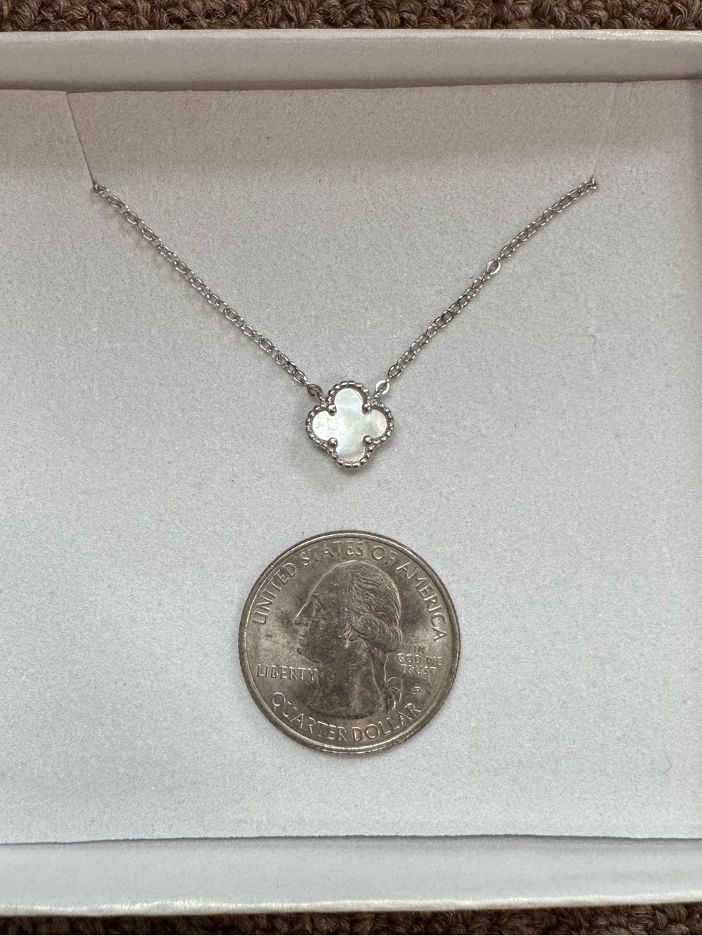 Silver Clover Pendant Necklace with White Mother-of-Pearl